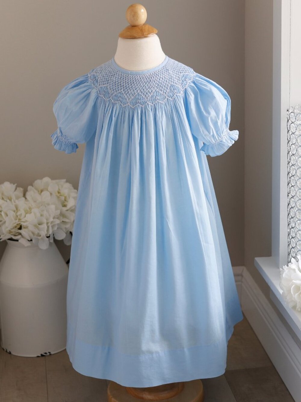 Strasburg Blue Smocked Dress 100% Cotton Bishop Rare Design Size 4